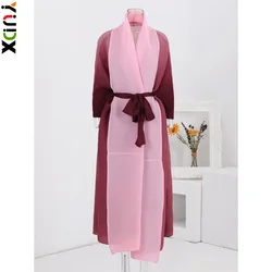 YUDX Miyake Fashion Gradient Pleated Trench Coat Women Bat Sleeve Scarf Collar Long Windbreaker Loose Clothing 2024 New