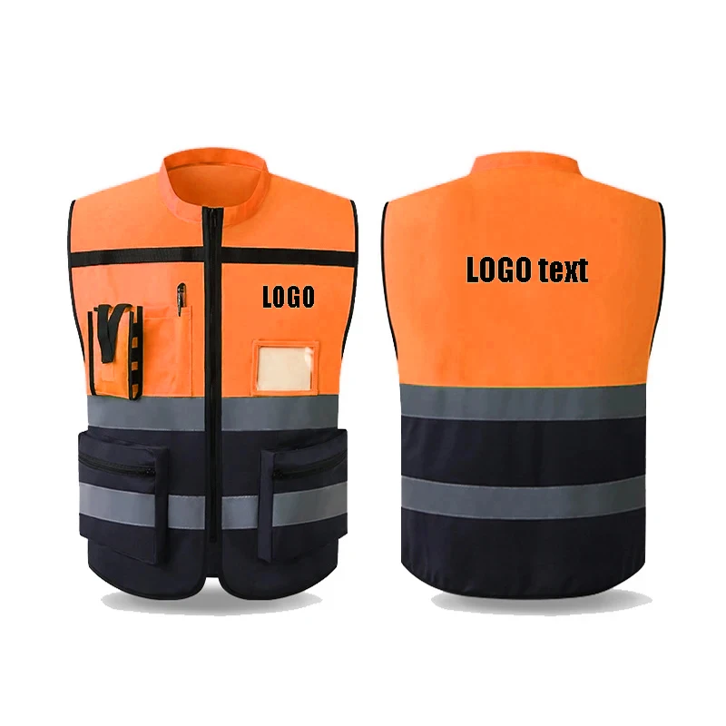 Hoge Zichtbaarheid Multi Pocket Oxford Stof Reflecterende Veiligheidsvest Aangepast Logo Voor Nachtrijden Reflecterend Vest