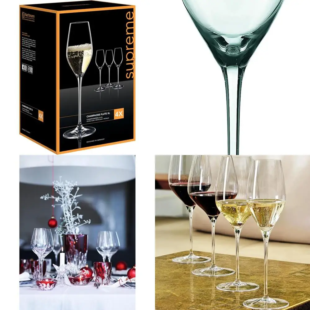 

Set of 4 Lead-Free Crystal Champagne Flutes, 10.1 oz Stemware with Slimline Shape & Sparkling Point for Prosecco, Ideal for Wedd