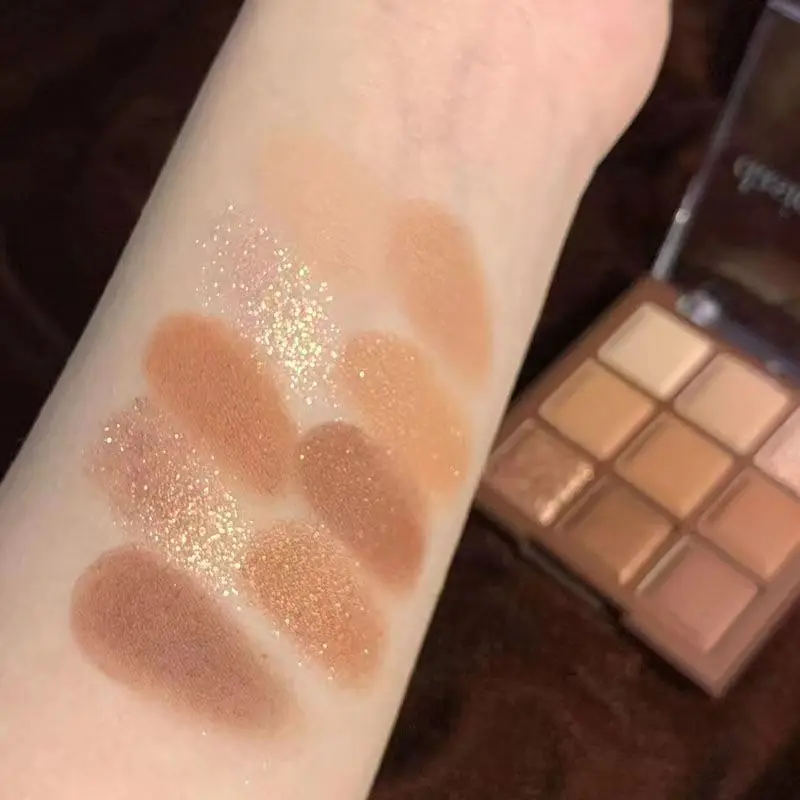 9 Colors Chocolate Brown Eyeshadow Palette Matte Shimmer Glitter Earth Tone Pigmented Waterproof Long Lasting Daily Eye Makeup