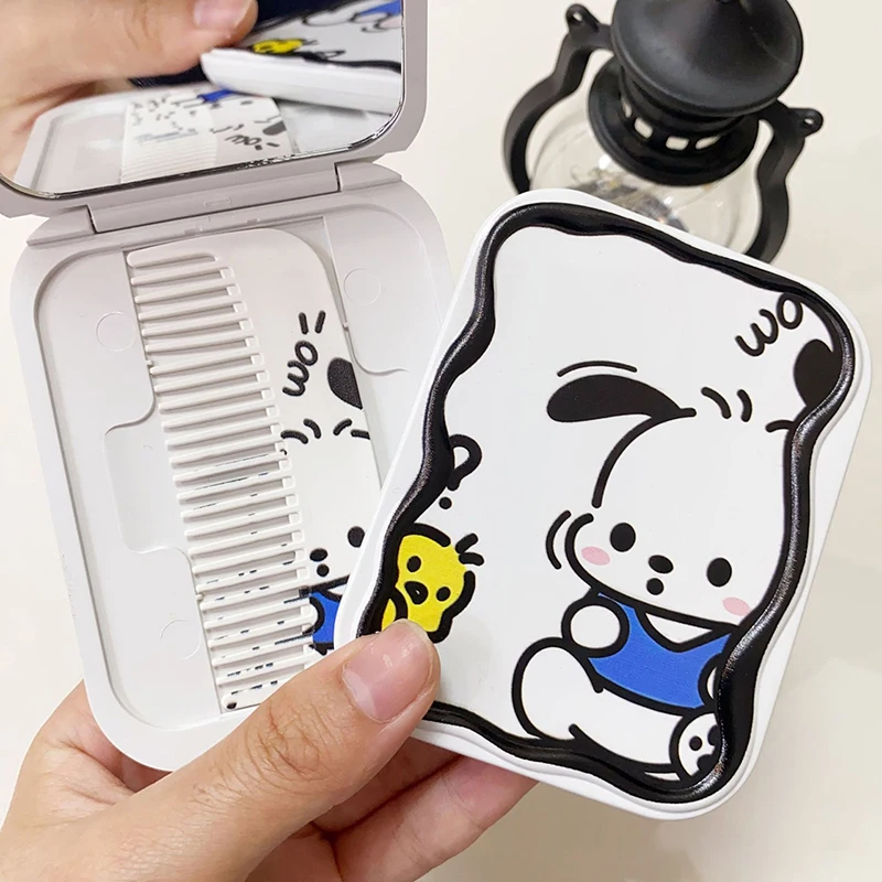 Bird And Pochacco Flip-Top Folding Makeup Mirror Portable Pocket Mirror Rectangle Cosmetic Mirror With Comb For Women Girls