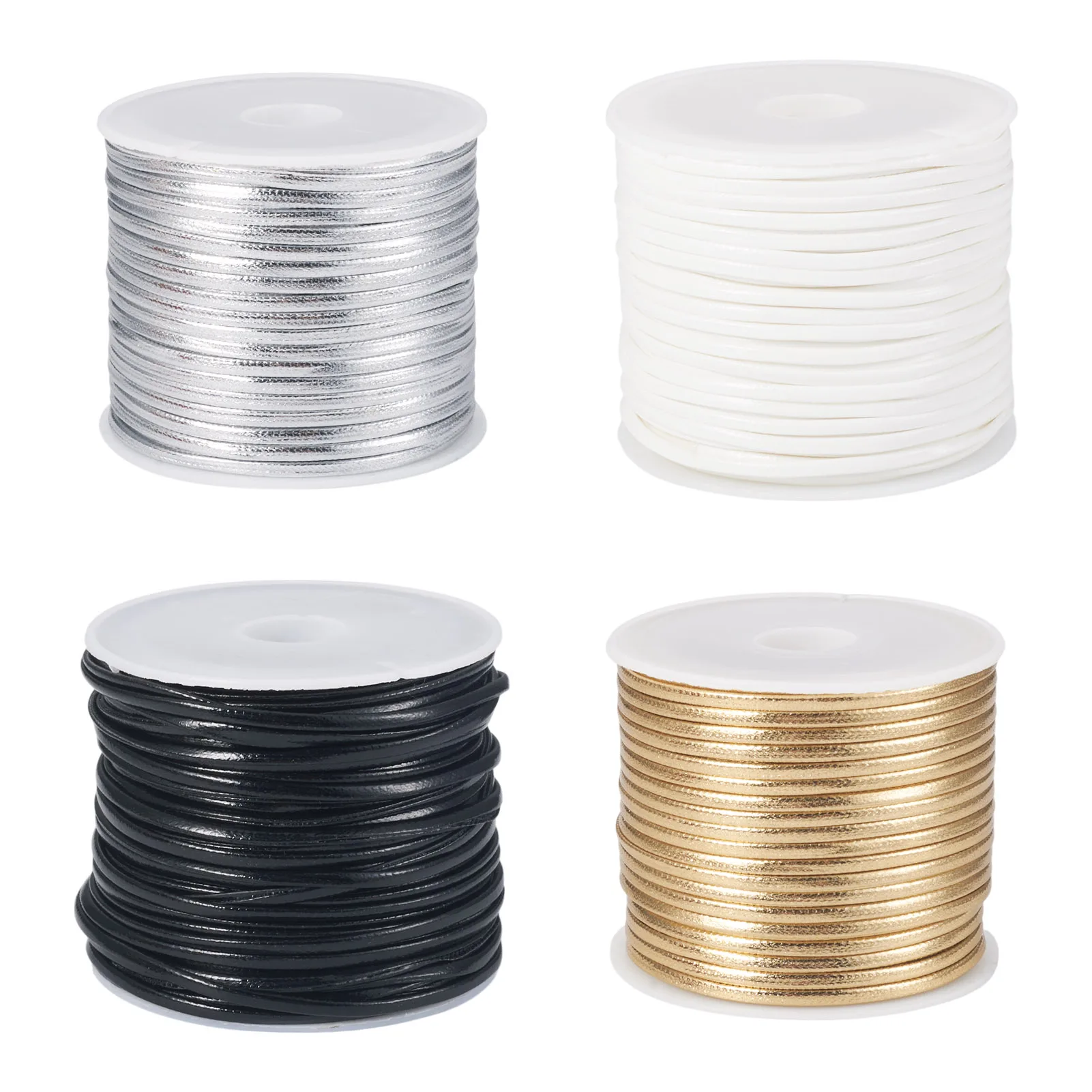

40M 4 Colors PU Leather Thread Cord Flat with Plastic Spools Mixed Color for Making DIY Jewelry Necklace Bracelet Earring Crafts