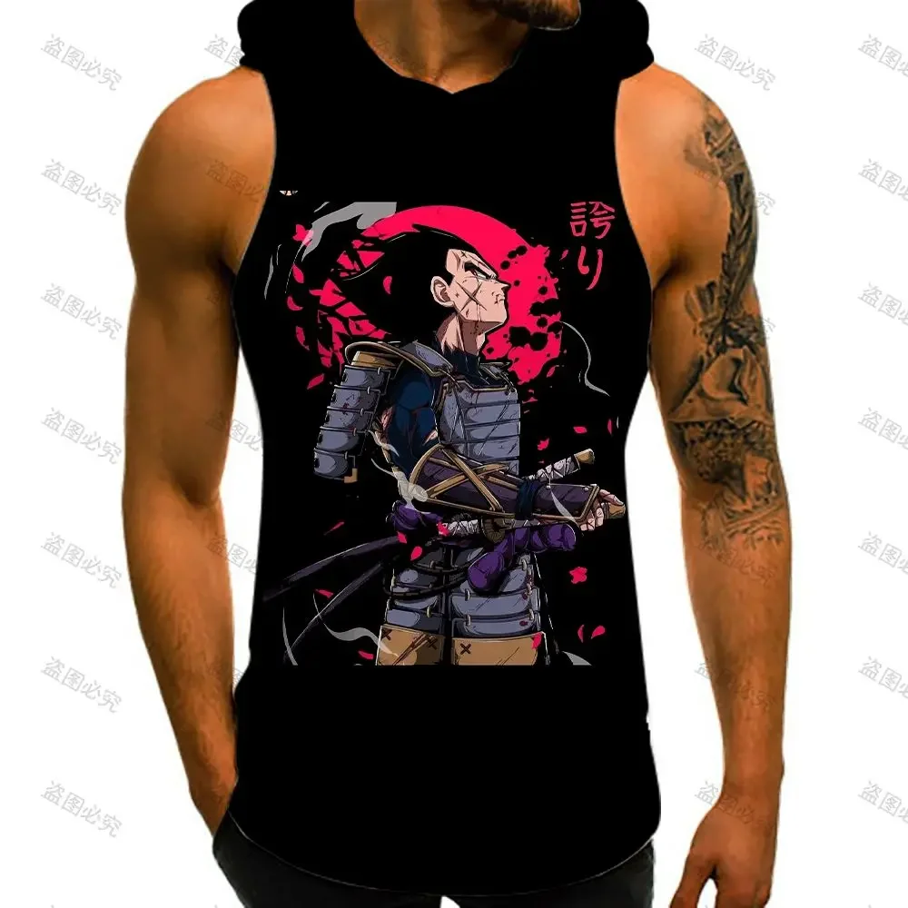 

Dragon Ball Z Men's T-shirts Vest With Hood Summer New Super Saiyan Streetwear Gym Clothing Men Vegeta Sleeveless Vests Anime