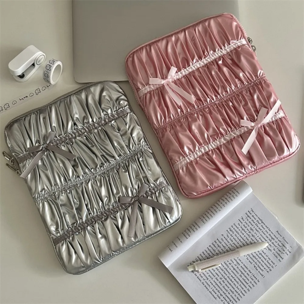 

Simple Pleated Portable Laptop Bags Bow Lightweight Laptop Case Soft Material Dual Zipper Notebook Sleeve Travel