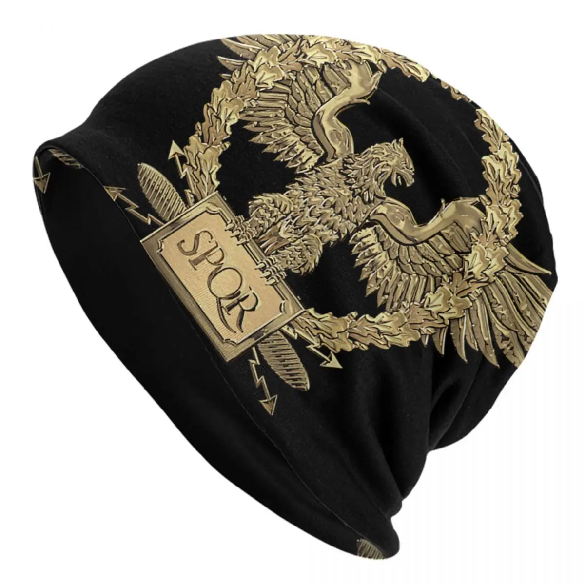 Gold SPQR Roman Imperial Eagle Bonnet Hat Knit Hats Men Women Cool Unisex Winter Warm Beanies Cap