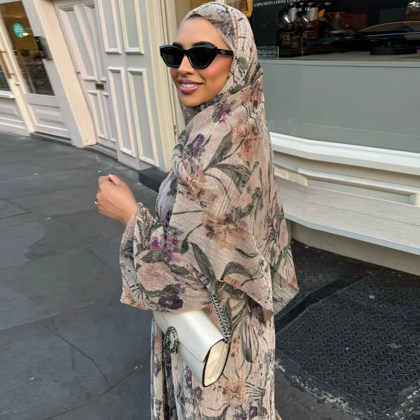 Vintage Muslim Fashion Women Loose Fit Printed Daily Casual Trendy Elegant Long Sleeve Abaya Cardigans Female Coats with Hijabs