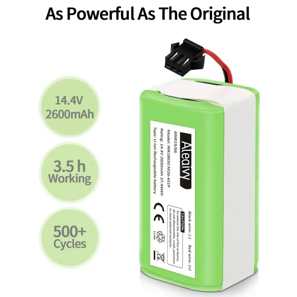 14.4V 2600mAh Original Replacement Battery - For Conga 990 1090 1790 1990, Deebot N79S, Robovac 11, Tesvor X500