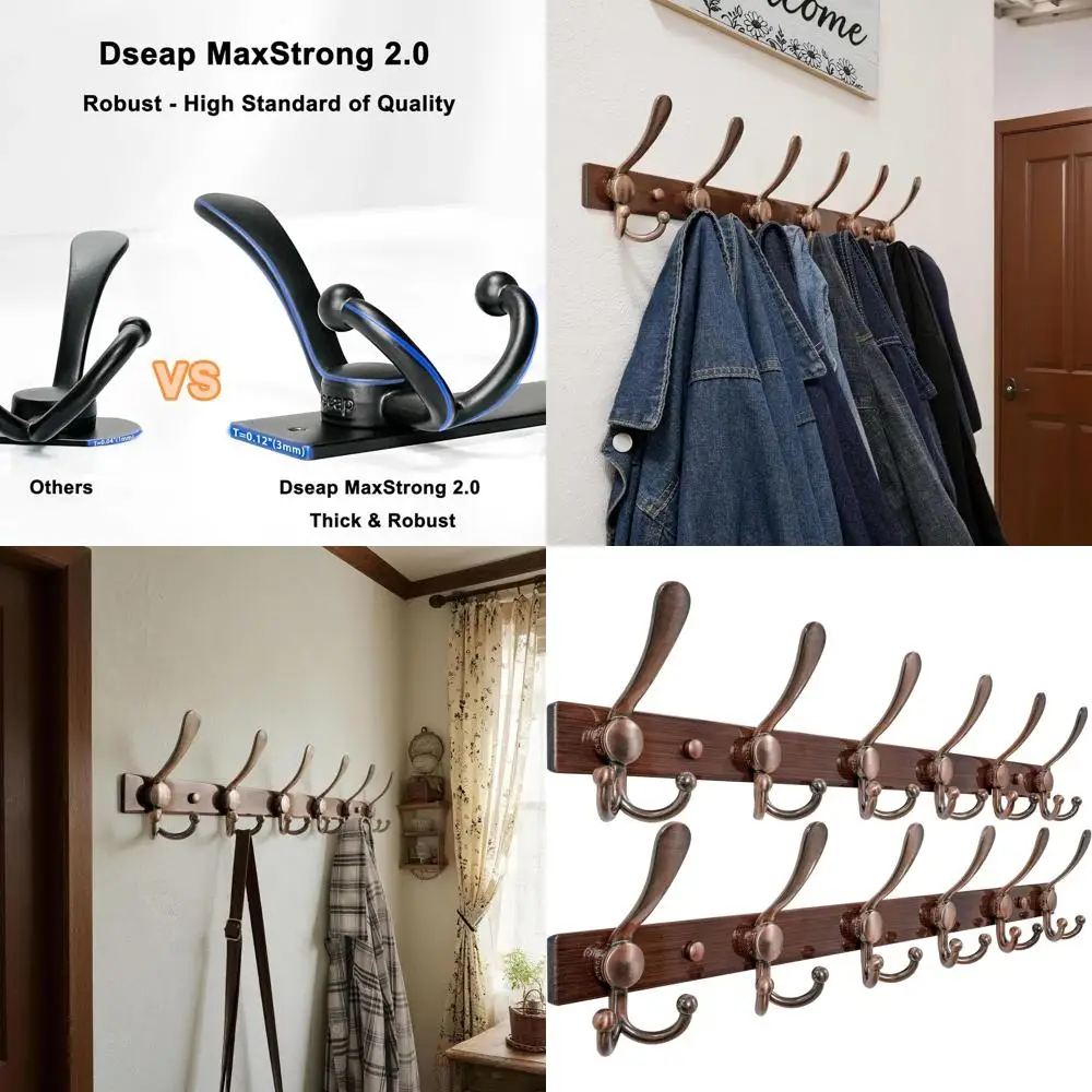 

Heavy-Duty 24 Stainless Steel Wall-Mounted Coat Rack with 6 Hooks, Antique Copper, Set of 2