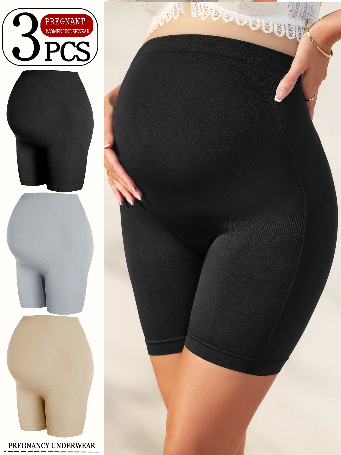3 шт., брюки-боксеры для беременных без маркировки, нейлоновое женское нижнее белье-боксер для беременных среднего и позднего возраста