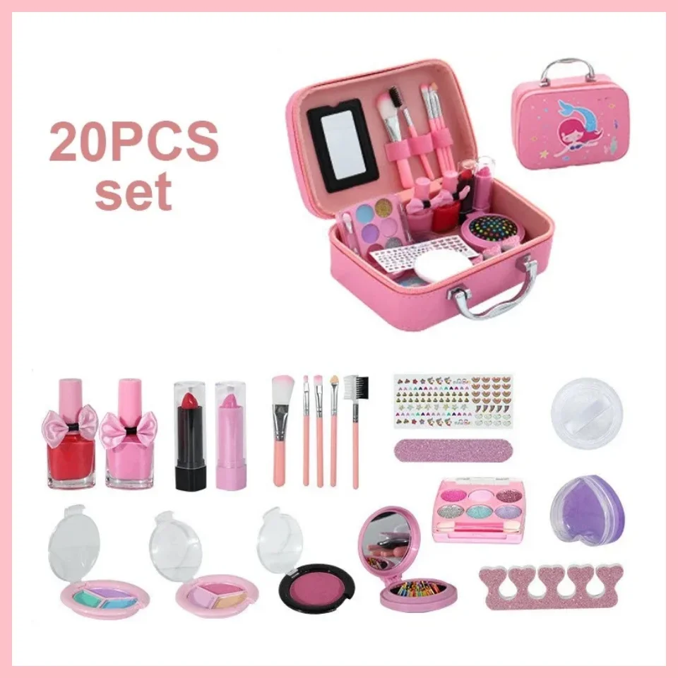 

20 шт./1 комплект, настоящий набор для макияжа для девочек, моющийся набор для макияжа принцессы, детские игрушки, безопасные нетоксичные подарки для ролевых игр для девочек