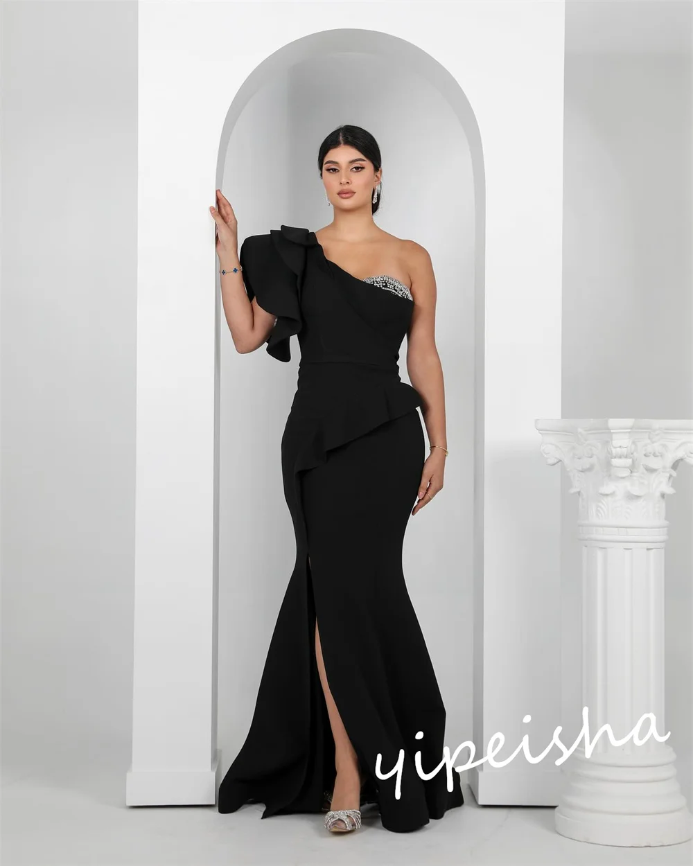 Einfache One-Shoulder-Meerjungfrau Sweep/Pinsel Quince anera Kleider geschichtet Pailletten Satin formelle Anlass Kleid Vestidos de Gala 2023 Abschluss ball