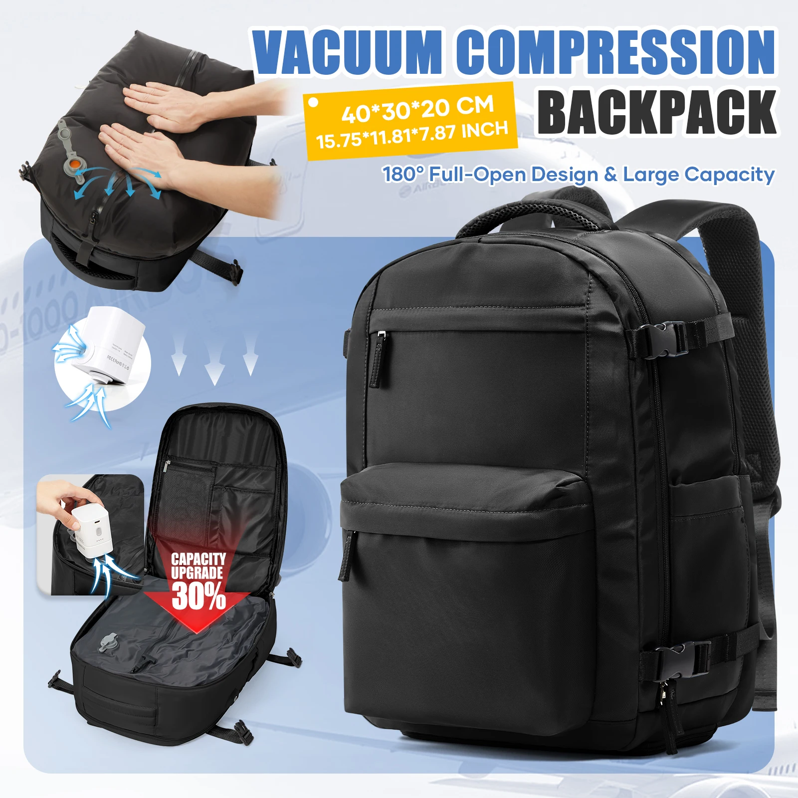 

Men's Backpack Vacuum Travel Backpack with Pump Airplane Cabin Backpack 40x30x20 Ryanair Wizzair Easyjet Laptop Luggage Backpack