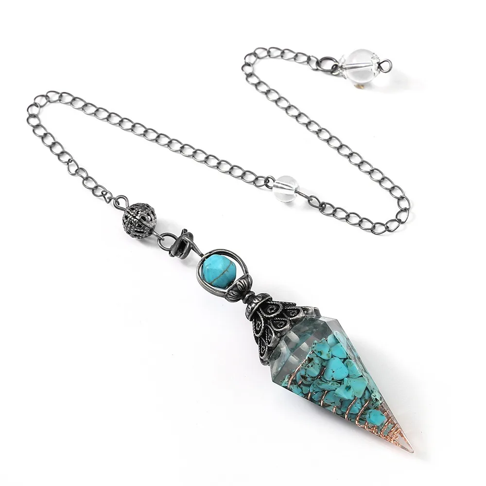 Hexagonal Cone Natural Chips Pendulums Yoga Pendant Dowsing Crystal Pendulum Spiritual Amethysts Witchcraft Pendulo Women Girls