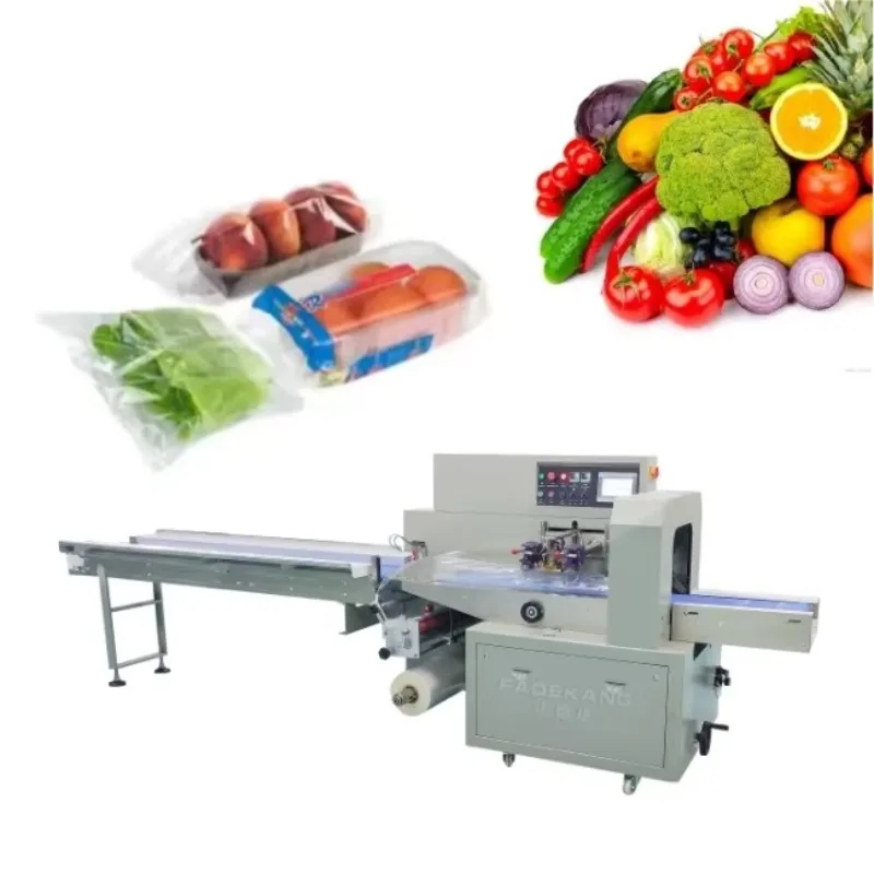 Custom Automatic Vegetable Flow Packing Machine Lettuce Spinach Packaging Machine Pepper Cucumber Corn Carrot Wrapping Machine