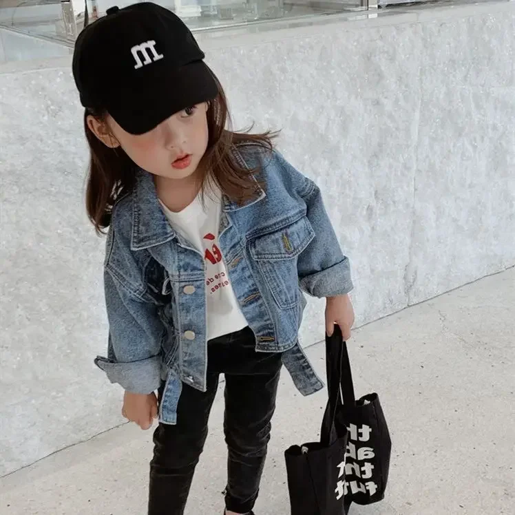 Girls Spring and Autumn New Denim Jacket Korean Loose Fashion Baby Jacket Short Children Neutral Cool All-match Coat