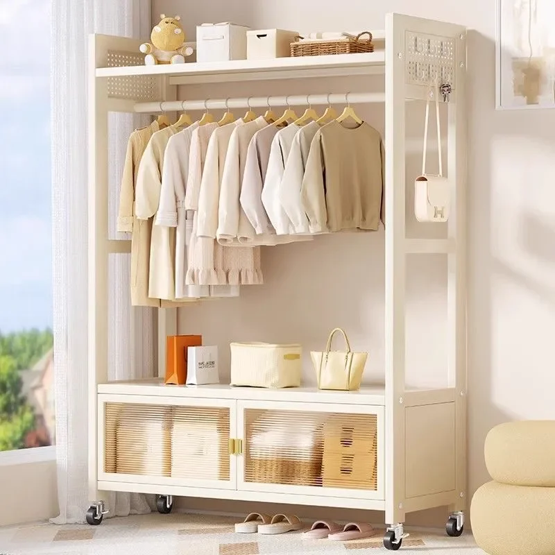 Thickened Bedroom Floor Hanger Rental Room Storage Rack Dustproof Cabinet Household Drying Rack Indoor Coat Rack With Wheels