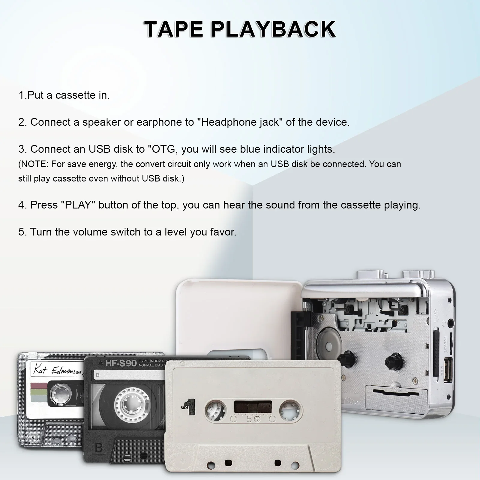 Conversor de cassete para MP3 Cassete para leitor de cartão MP3 Gravador de fita de disco U para reprodutor de cassetes MP3