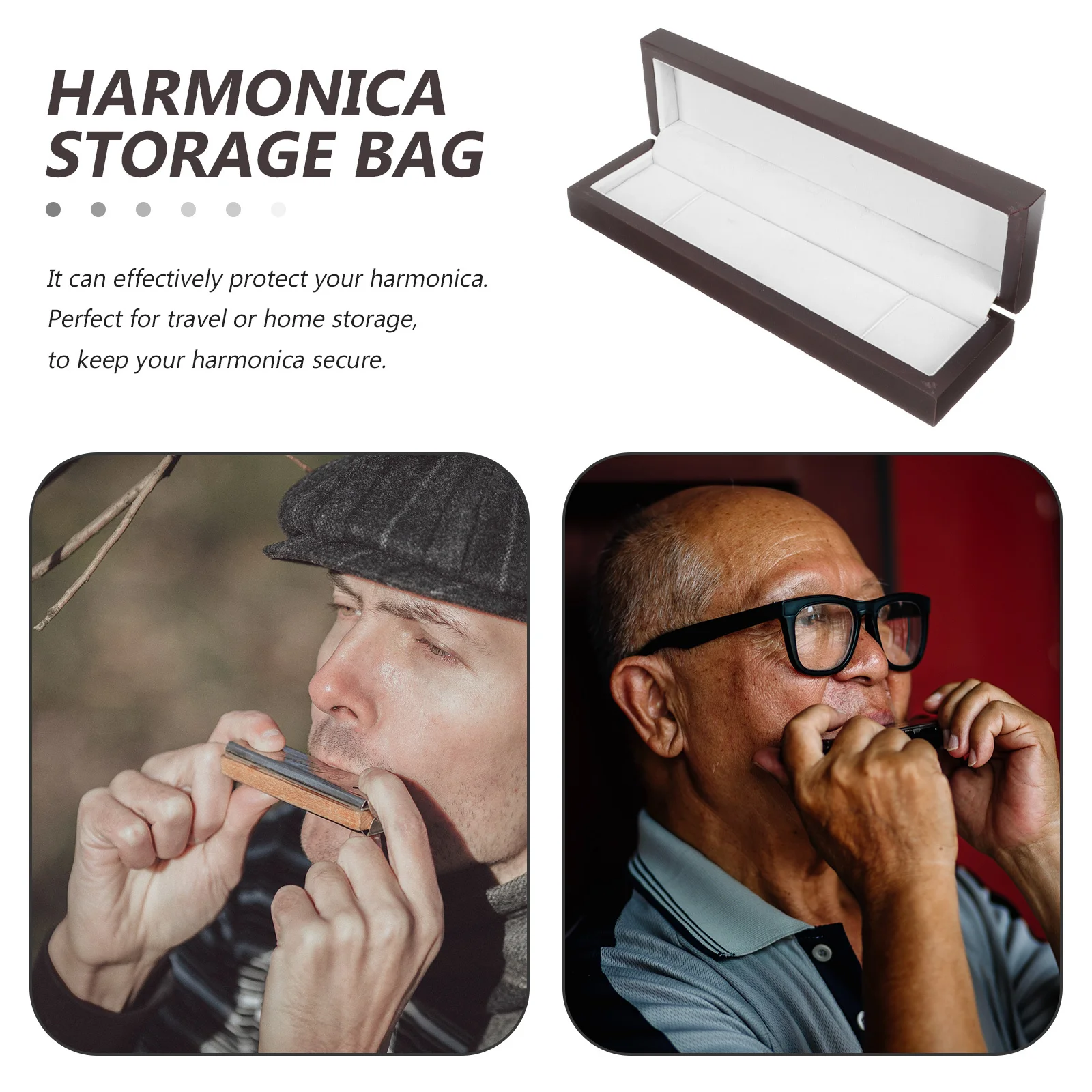 

Wooden Harmonica Case 24 Hole Storage Box Protective Carrying Bag Travel Compact Lightweight Portable Harmonica Pouch
