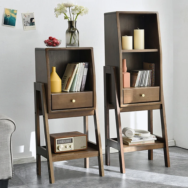 

Bedside table shelf living room retro solid wood floor Internet celebrity creative ins bedroom bedside storage shelf small books
