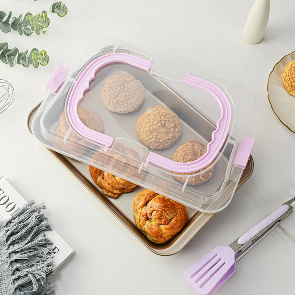 

Baking Pan With Lid Nonstick Cake Pan Heavy Duty Carbon Steel Dishwasher Safe Food Container Transparent Lid Foldable Handle