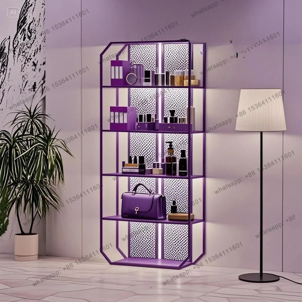 CC Beauty Salon Display Cabinet With Lamp, Nail Polish Glue Display Rack, Cosmetics Multi-layer Commercial Display Shelf