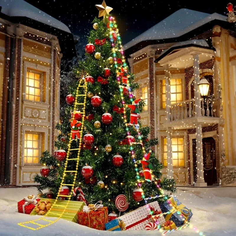 LED USB Plug Christmas Lights Christmas Decorative Ladder Light with Santa Claus 8 Flashing Modes for Holiday Wall Window Decor