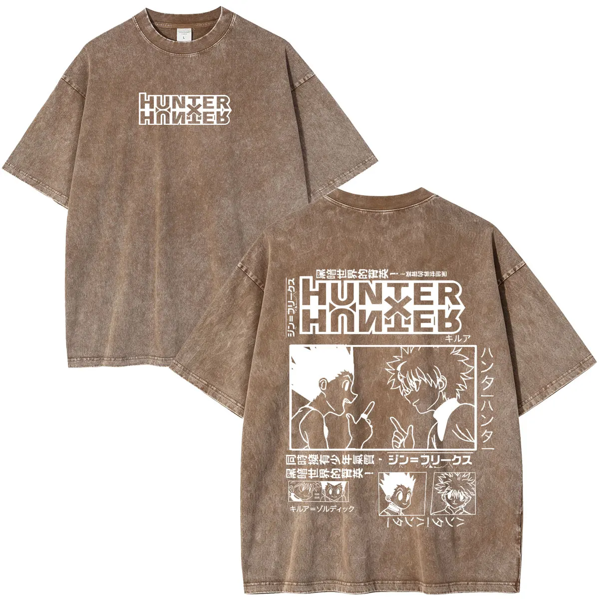 Anime Hunter X Hunter Killua Zoldyck GON FREECSS Vintage Washed T-Shirts Herren Damen Mode Lässige Baumwoll-Kurzarm-T-Shirts – Detail 5