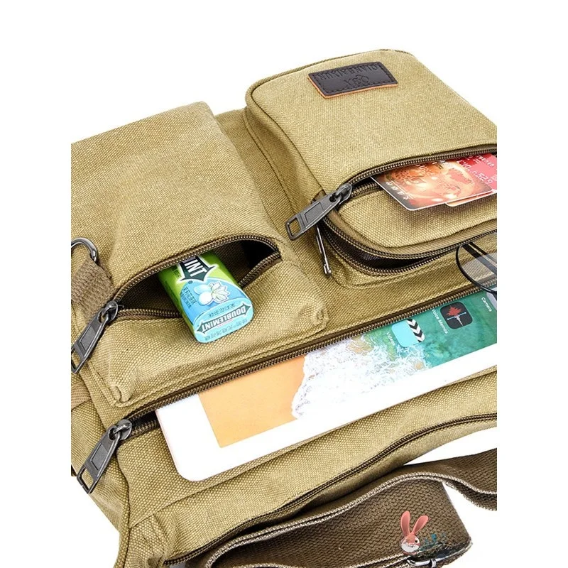 Men's Casual Canvas Backpack Large Capacity Outdoor Leisure Bag Vintage Single Shoulder Bag Versatile Crossbody Bag