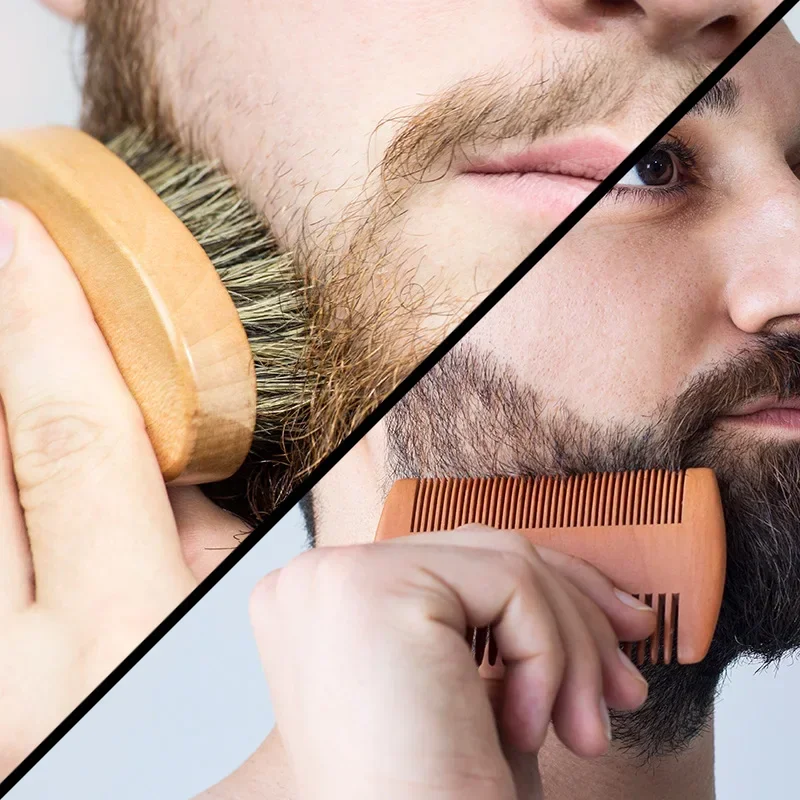 Ensemble de pinceaux de rasage portables pour hommes, poils de sanglier, barbier, brosse à barbe naturelle, peigne, ciseaux pour livres qualifiée aux, outil de coiffage