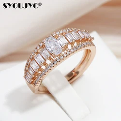 SYOUJYO Luxury Natural Zirconia Full Pave Ring For Women 585 Gold Color Proposal Ring Size Adjustable