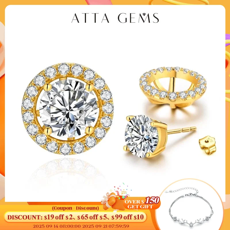 

ATTAGEMS New Chamrs 1.0 Carat Moissanite D Color Diamond Detachable Stud Earrings for Women Solid 925 Sterling Silver Jewelry