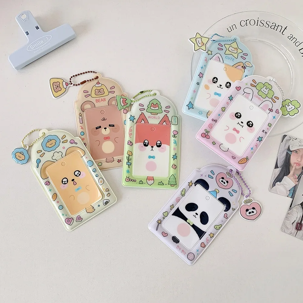 PVC Photocard Holder Keychain Cartoon Animal Idol Card Display Protector ID Badge Holder Hanging Decoration Photo Card Holder