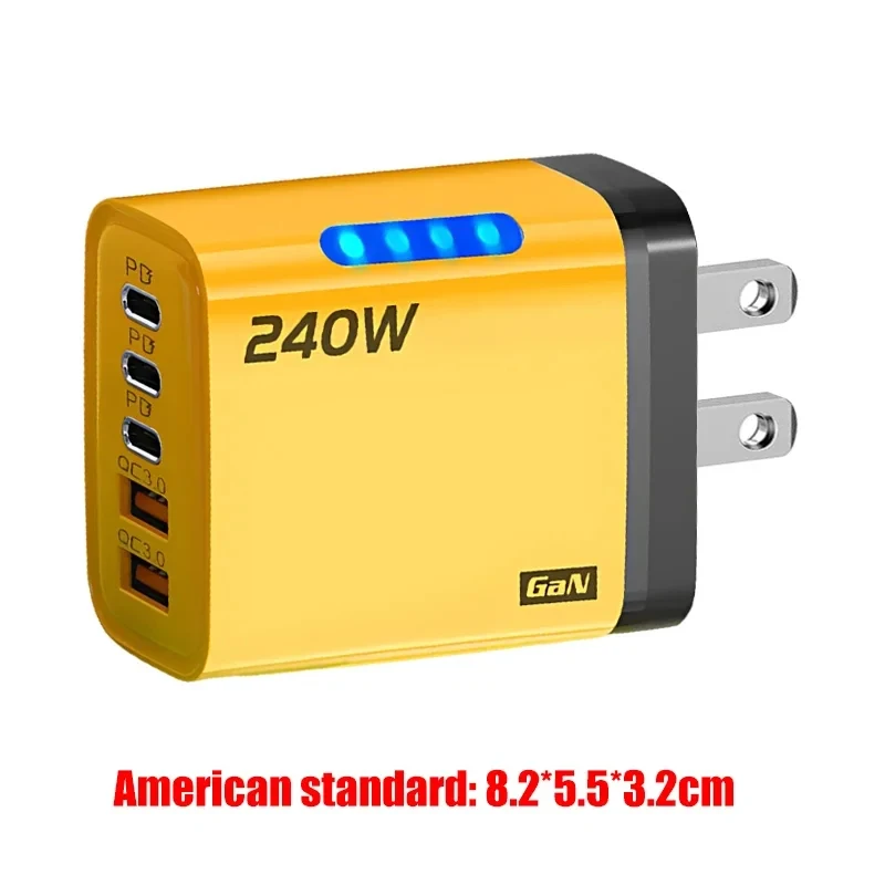 5 in 1 GaN Desktop Charger For IPhone 16 15pro Laptop Samsung 240W Fast Charging Adapter 10A USB To TypeC Cable 3PD 2 SB Charger - náhled 6
