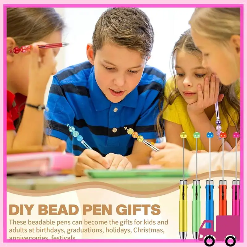 Compact 50Pc Plastic Beaded Pens Beadable Pens 4-In-1 Beaded Ballpoint Pens Making Graduation Supplies B