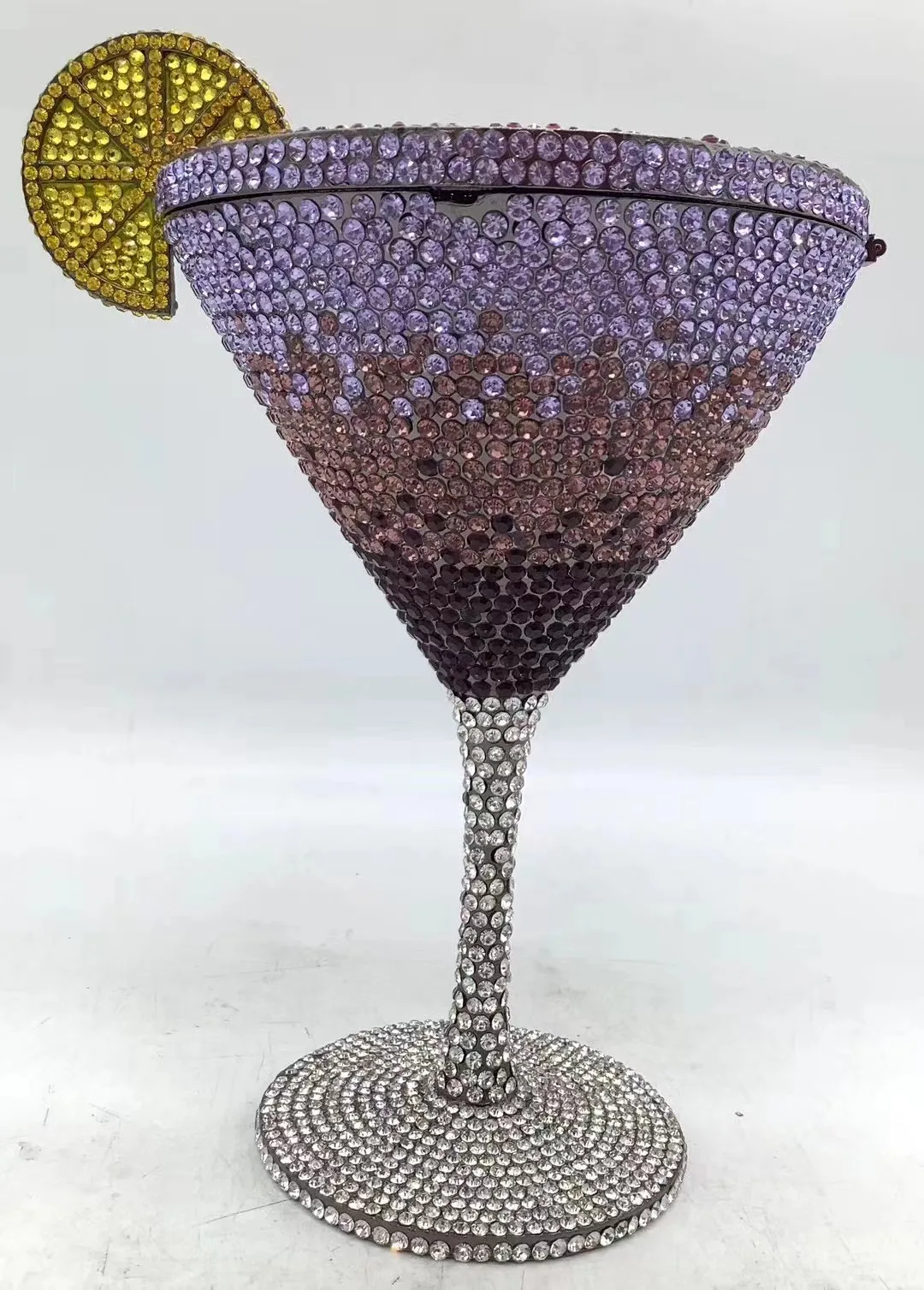 WHTUOHENG Martini Purple Cocktail Crystal Purse Cup Evening Bag Diamond Bridal Handbag Dinner Clutches Rhinestone Purse Bags