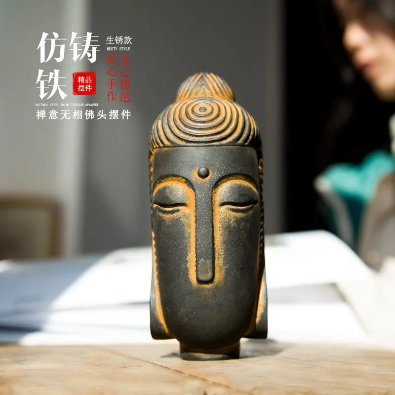 Chinese Zen Style National Style Formless Buddha Head Desktop Home Decoration High-end Vintage Craft Ornament