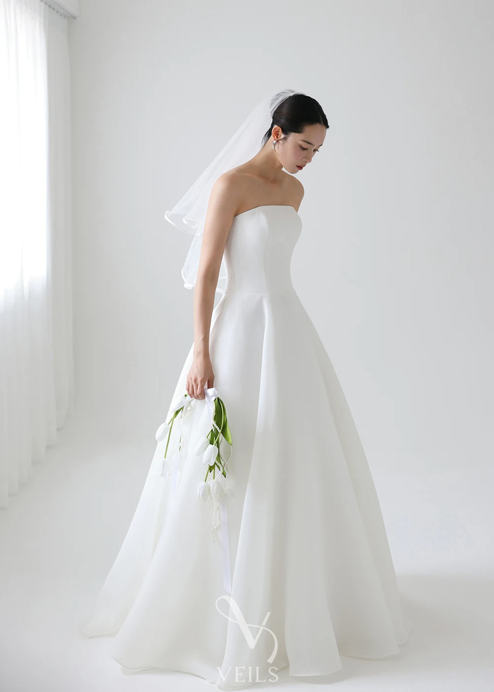 OLOEY Simple White Wedding Dress Strapless A-Line Bridal Gown Elegant Korean Style Backless Civil Evening Dresses Vestidos