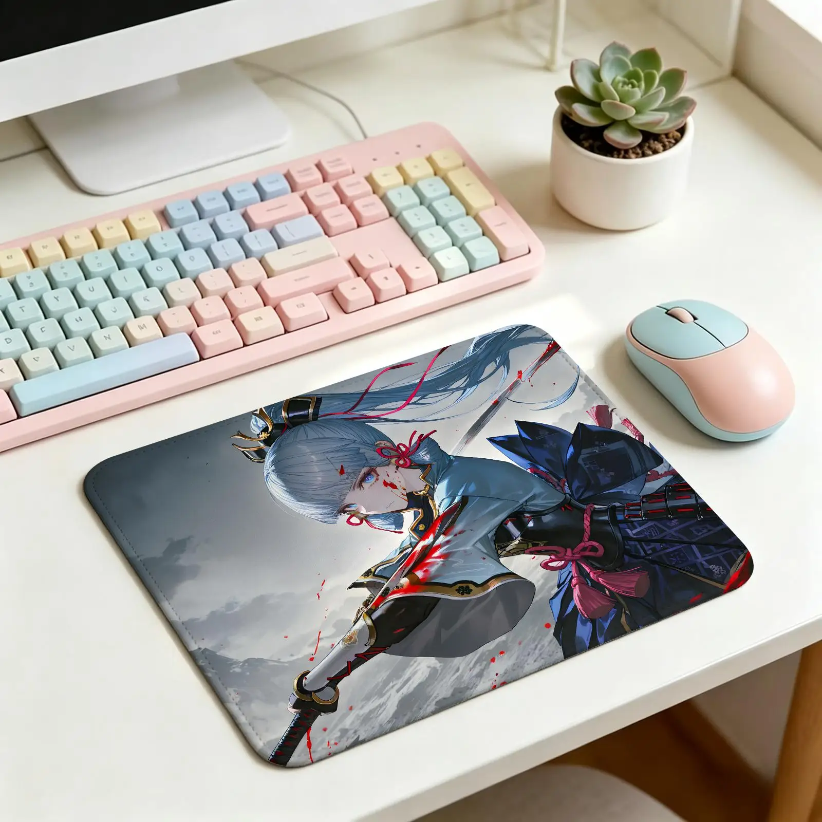 Kamisato Ayaka Gaming Mat,Reinforced Stitched Edge,genshin impact Portable Non‑Slip Pad for Laptop Office & E‑Sports Game Play