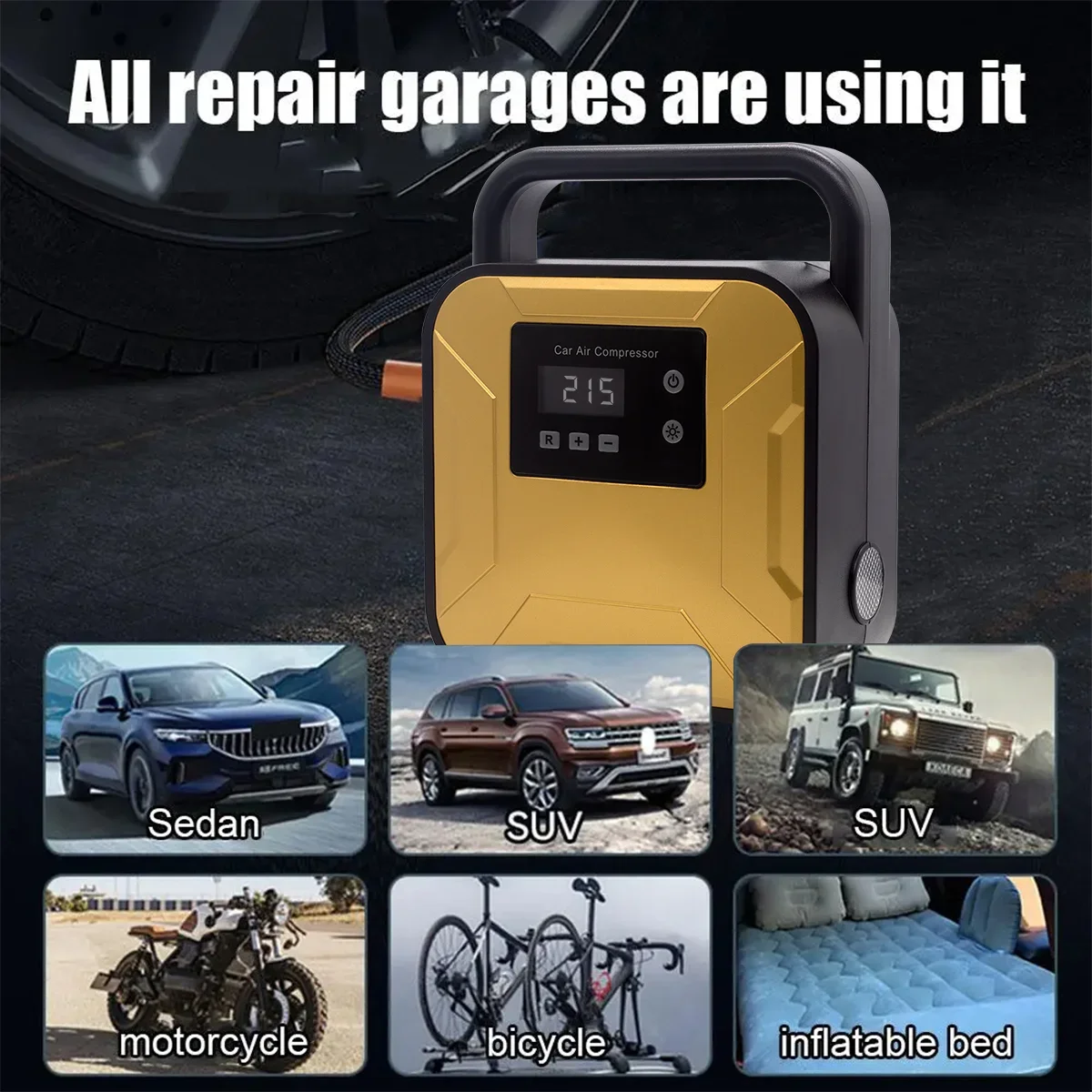 مضخة ضاغط الهواء المحمولة منفاخ الإطارات التلقائي الرقمي الكهربائي مع 3 فوهات مع مضخة نفخ سريعة للإضاءة في حالات الطوارئ