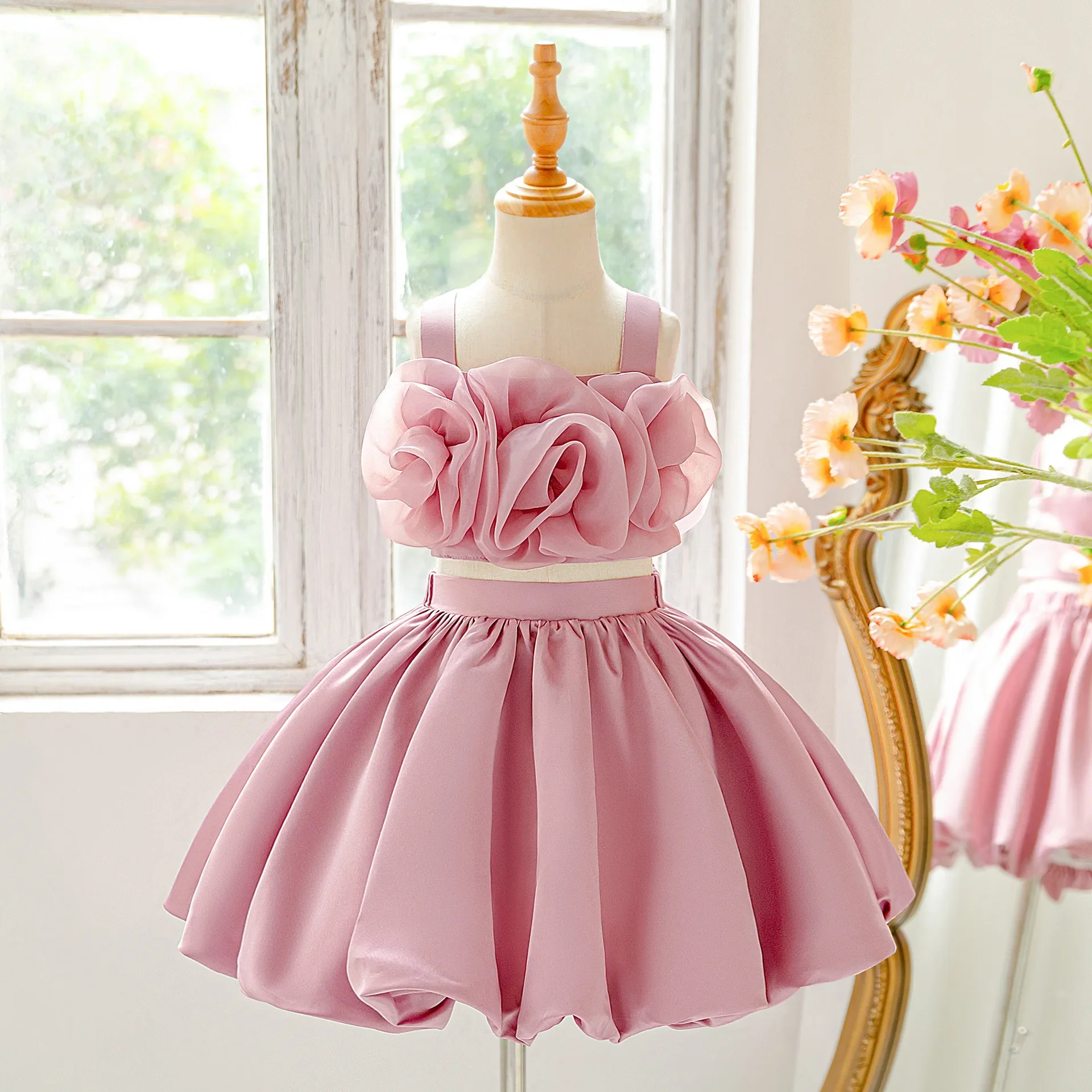 Girls Princess Party Dress Elegant Flower Tutu Bridesmaid Prom Gown for Wedding Evening Birthday Graduation 4-8Y