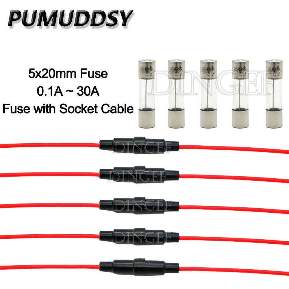 10PCS 5PCS 5*20mm Glass Fuse Holder Screw Type 5X20mm with 5PCS 22AWG Wire Cable 5X20MM Glass Fuse Tube (5PCS+5PCS=10PCS) 5set