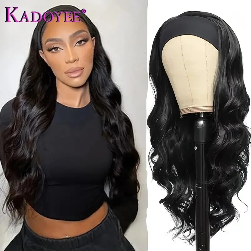 

Body wave Women's Headband Wig 34inch Brazilian Human Hair Wigs with Headband 180% Density Natural Black Color Glueless Wig