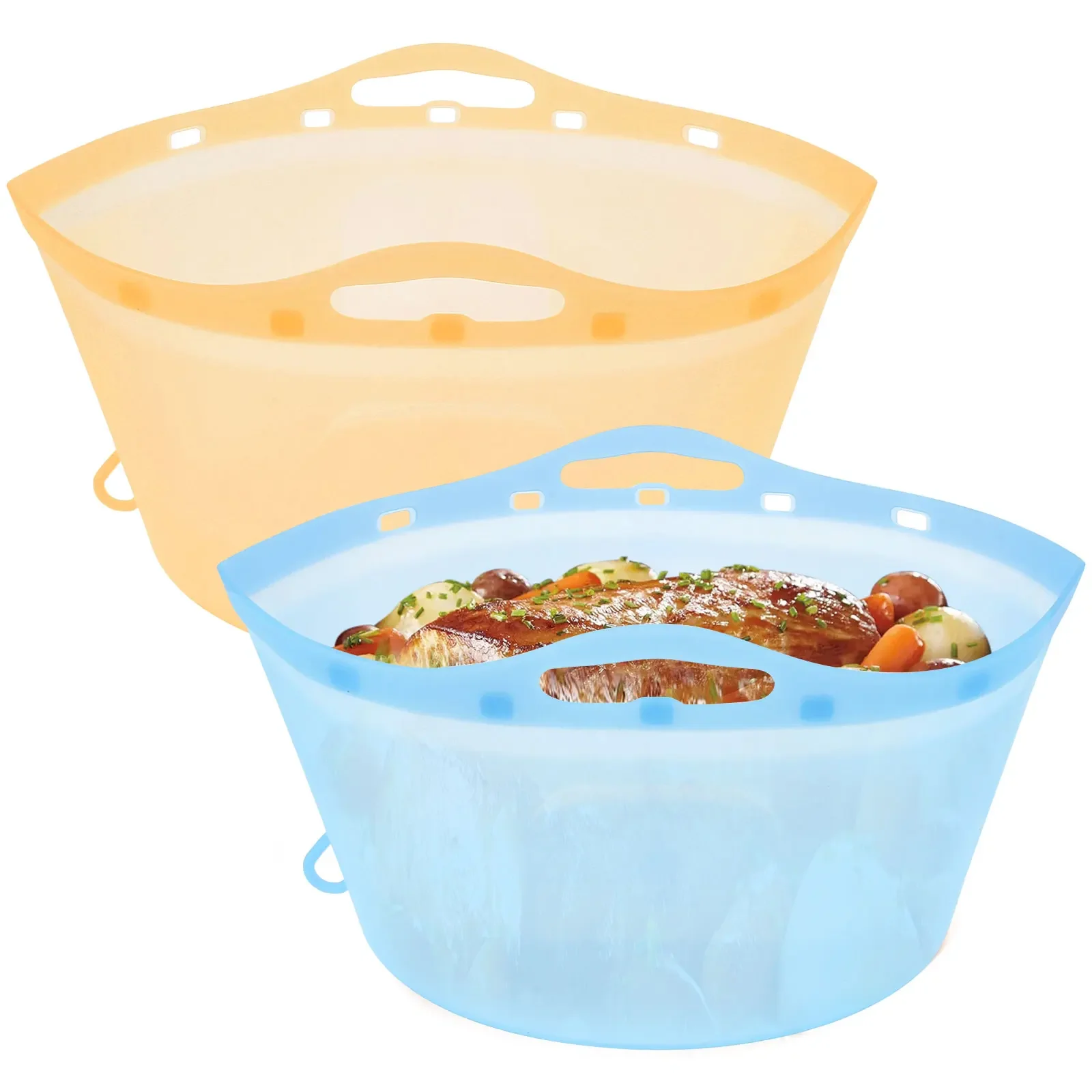 

2Pcs Silicone Slow Cooker Liners Fits 6-10QT Pot Orange And Blue Silicone Leak-proof Pot Liners For Round Or Oval Pot Dishwasher