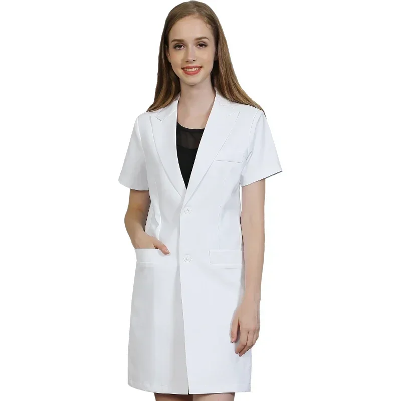 Women Men Unisex Long Sleeve White Lab Coat Notched Lapel Collar Button Down Medical Nurse Doctor Uniform Tunic Blouse