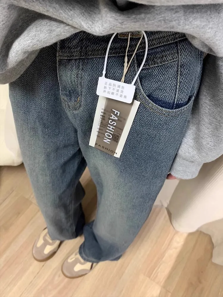 High Waist Wide Leg Straight Jeans Women's Autumn New plus Size Star  Patterned Denim Pants Hip Concealing Slimming Long T...