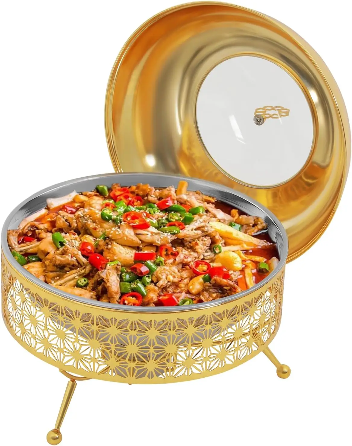 

Chafing Dishes, 8 Qt Stainless Steel Chafing Dish Buffet Set with Clear Lid and Lid Holder, Round Food Warmers for Family Gatherings