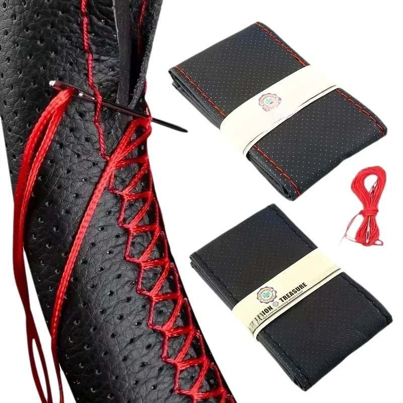 Car Steering Wheel Cover Needles And Braid Thread Artificial Leather Car Covers Suite 2 Color DIY Texture Soft Auto Accessories