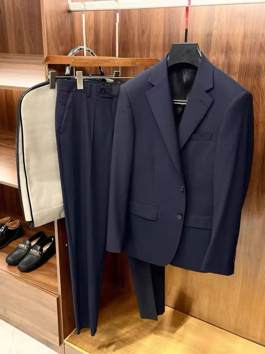 

Four Seasons Wool Flat Barge Collar Men's Suit Set