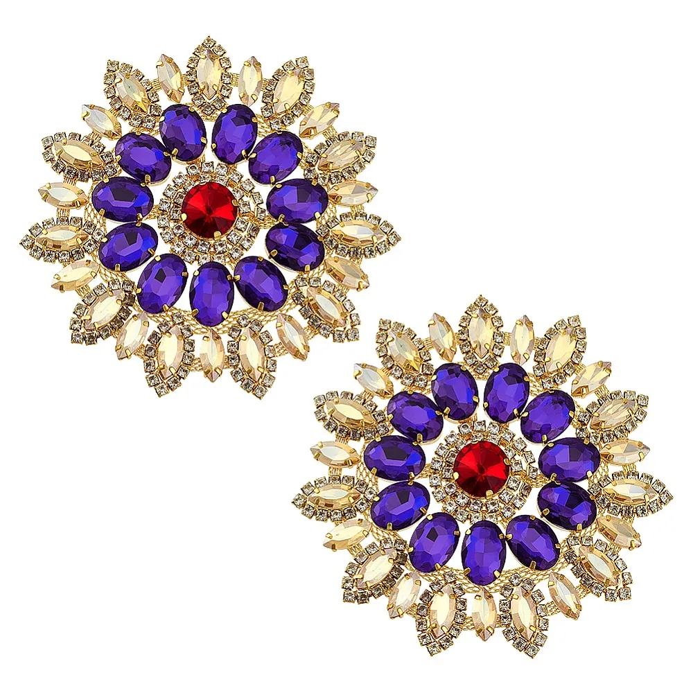 

2Pcs Alloy Glass Rhinestone Cabochons Flower Golden 101x110x10mm