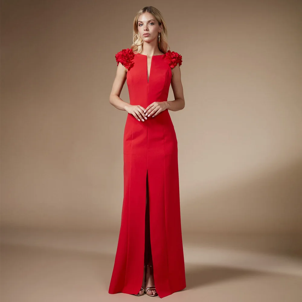 Elegant Wedding Guest Dresses Mermaid 3D Flowers Sleeveless Deep V Neck Formal Gowns for Women Trumpet Cut Out Trumpet Prom Gown
